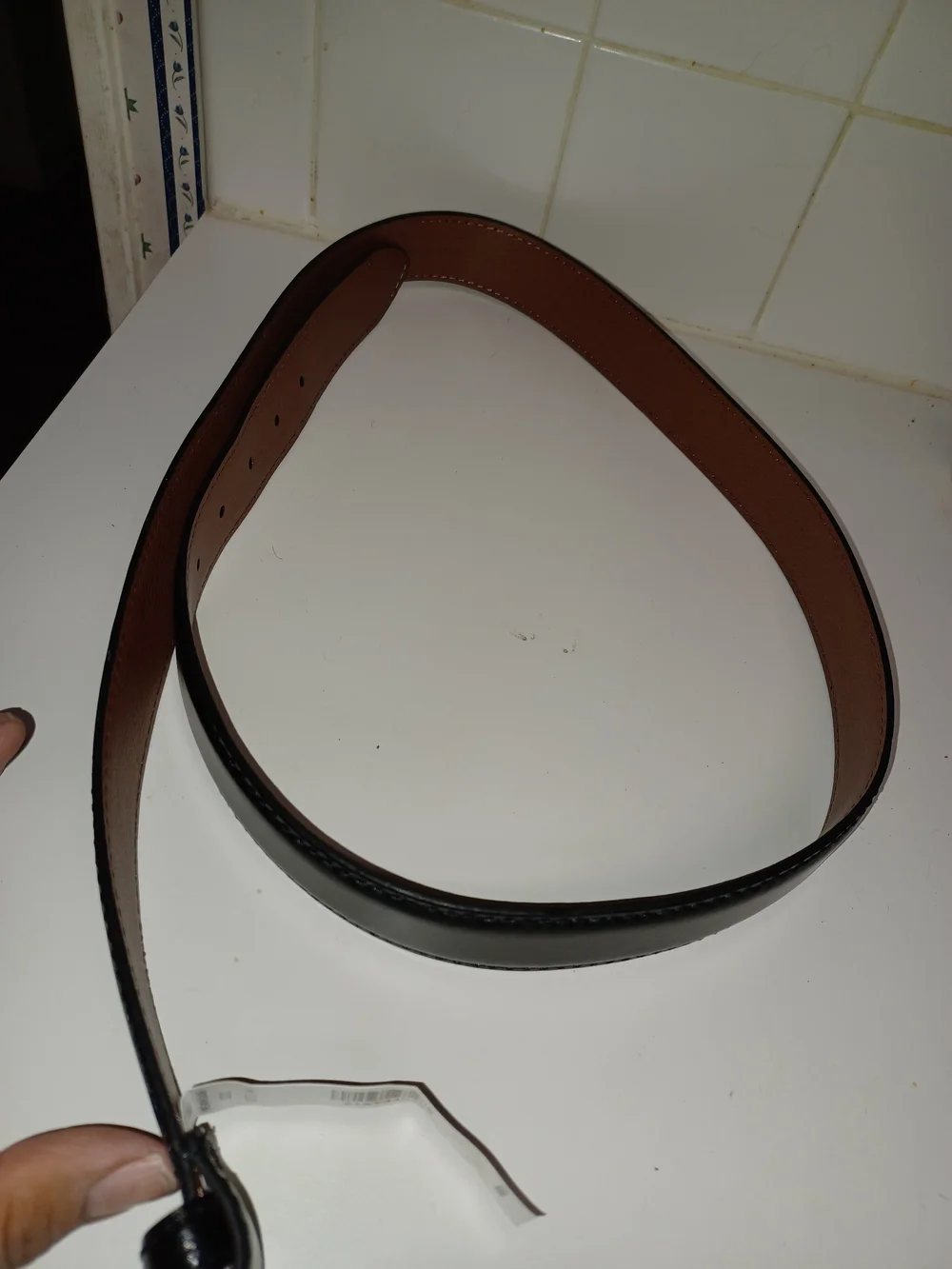 Nwt Men's Warehouseb Black Italian Leather Belt with Brass Buckle